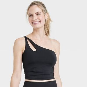 Women's Light Support Asymmetrical Cropped Sports Bra - All In Motion Black L